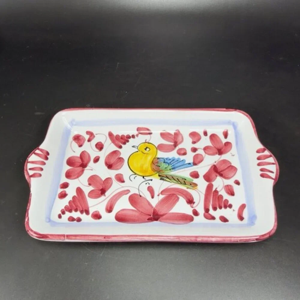 Hand Painted‎ Deruta Italian Pottery Rectangular Dish Plate Tray Folk Art Italy